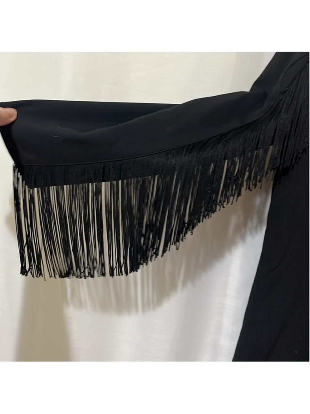 Zara Black Round Neck Dress with Fringed Arms and Back a110 - Picture 7 of 7